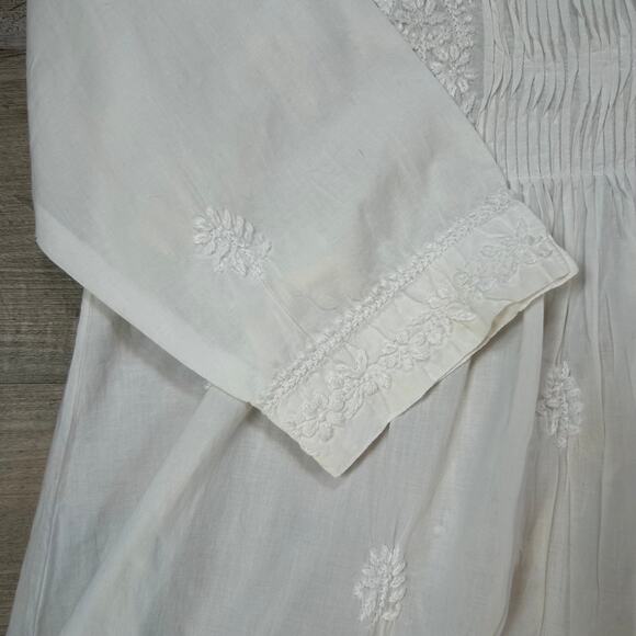 Ayurvastram White Cotton Embroidered Tunic Top Boho Resort Wear - Picture 4 of 6